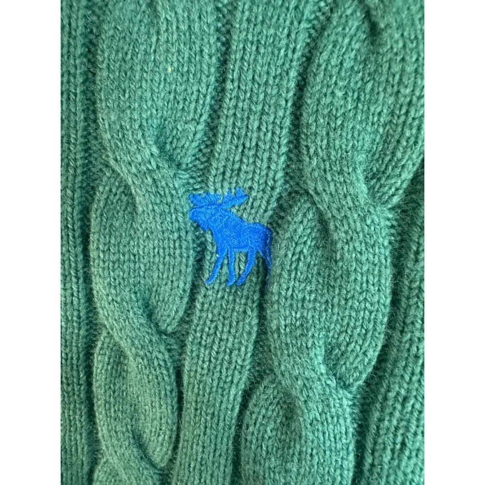 Abercrombie & Fitch Men's Green Cable Knit Merino Wool Blend Sweater Size Medium